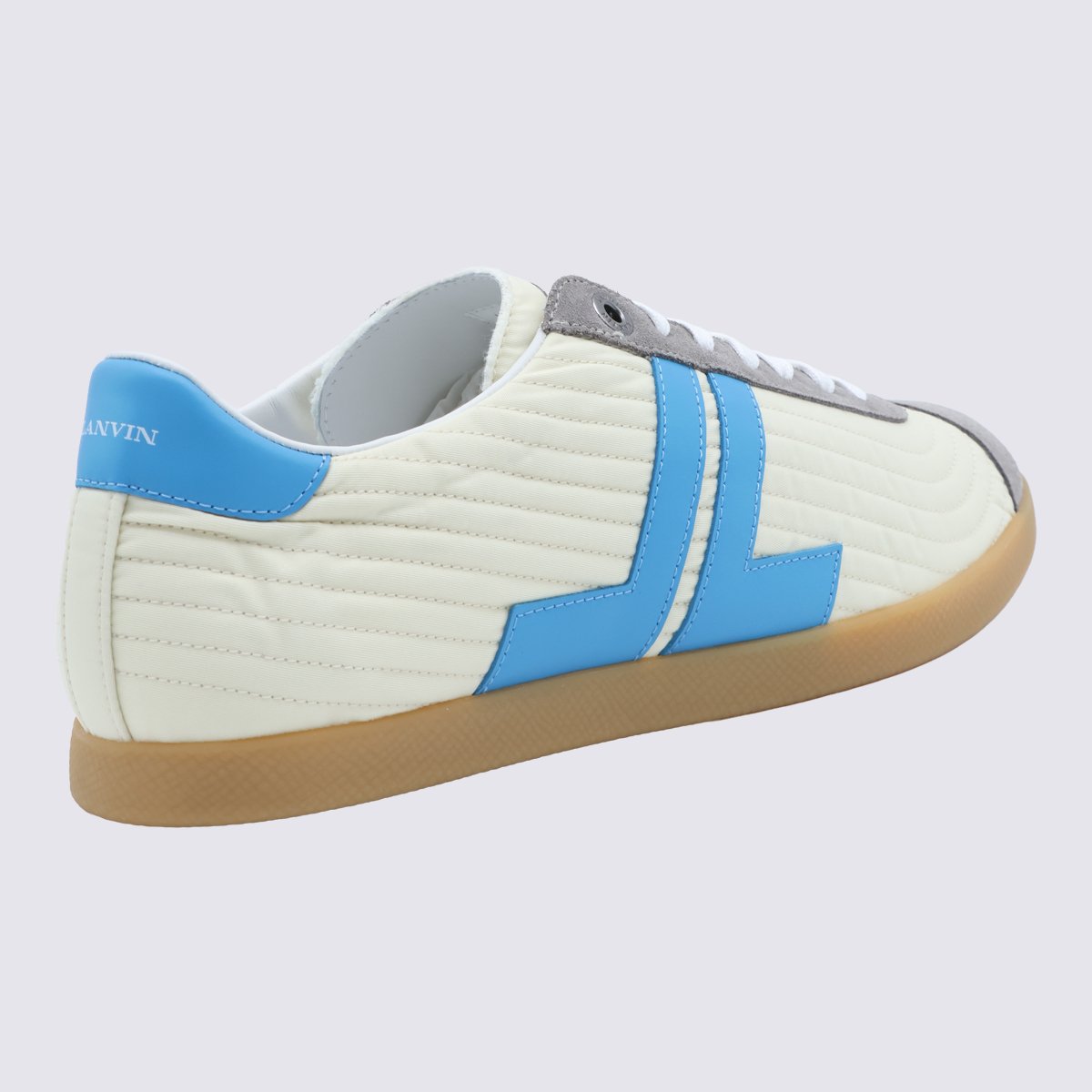 Quilted Cream Sneakers with Light Blue Accents