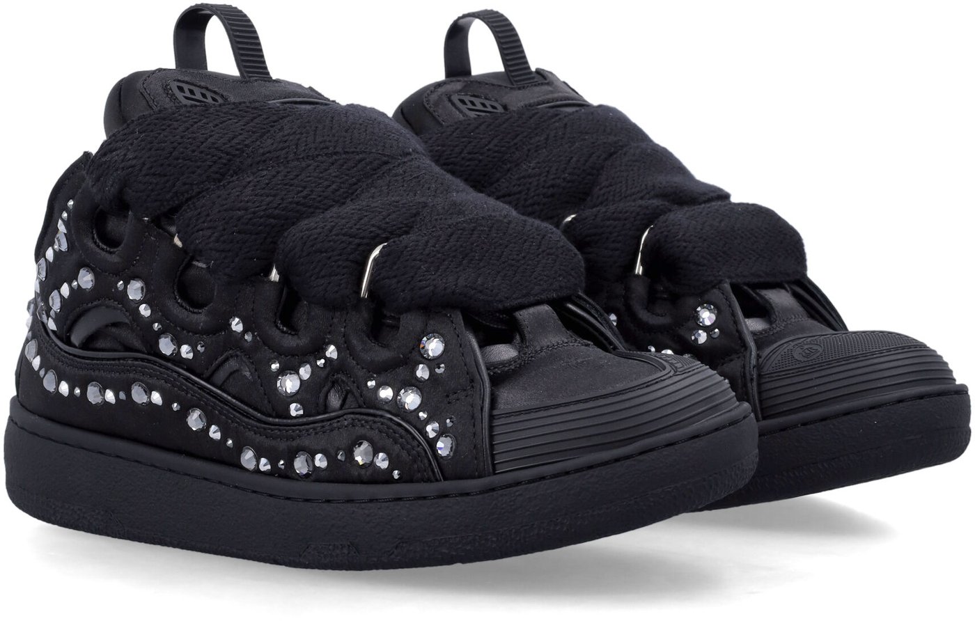 Curb Sneakers Satin Strass Nero