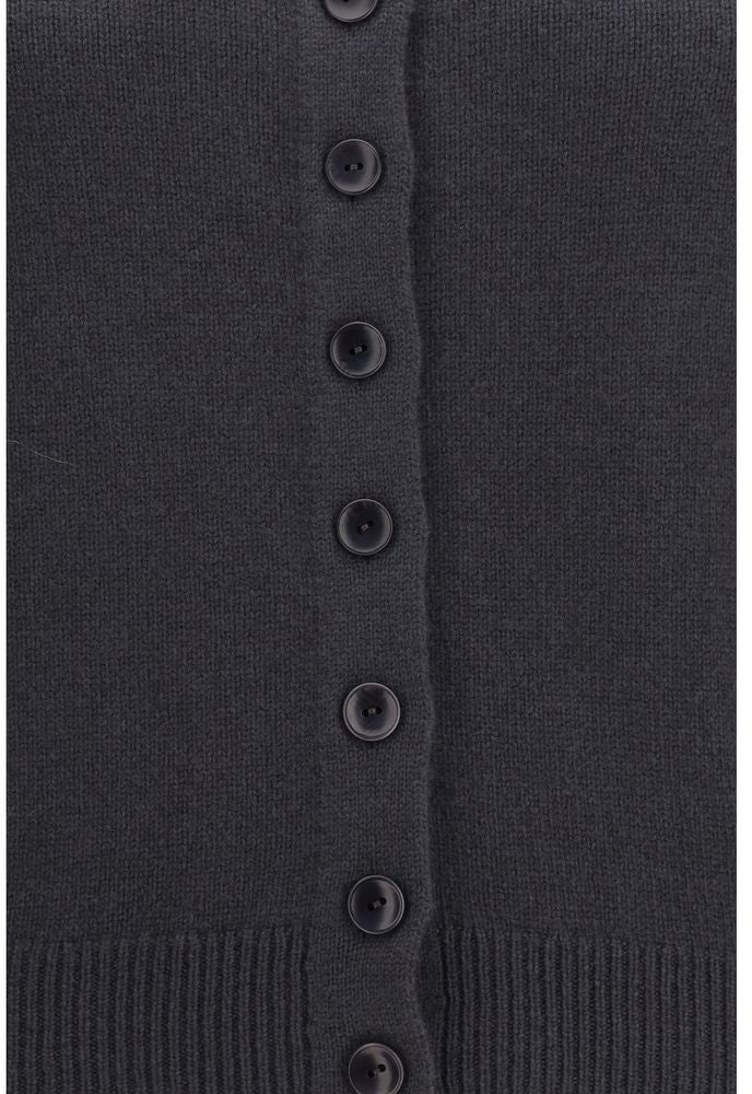 Charcoal Buttoned Cropped Cashmere Cardigan