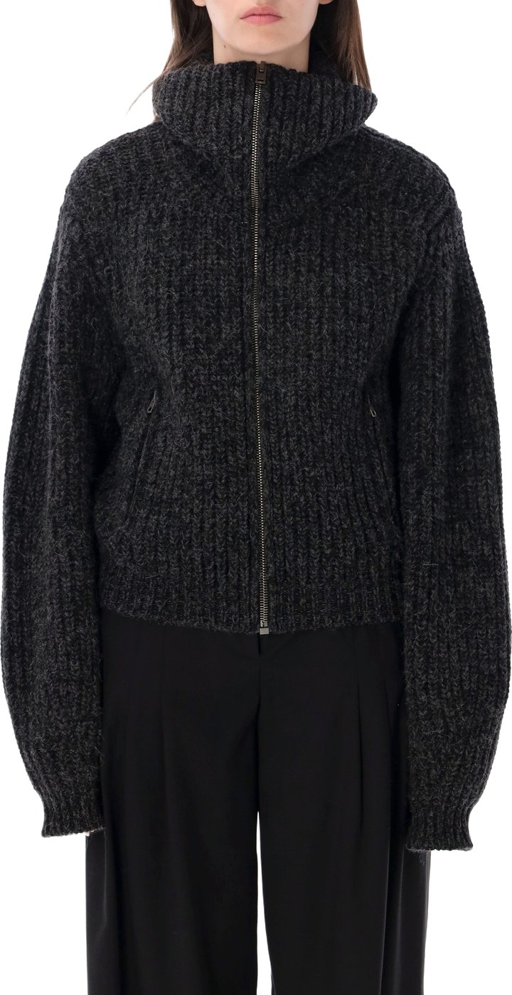 Zipped Cardigan Black / Mink Brown