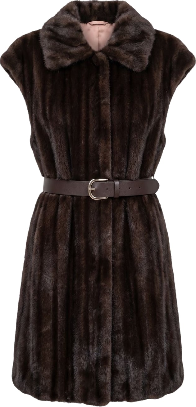 Faux fur gilet with waist belt