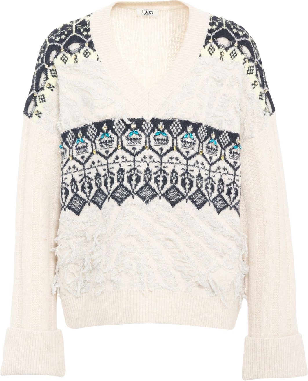 Sweater with rhinestone application