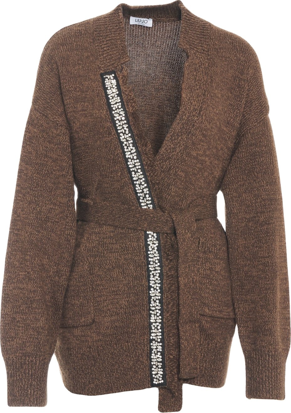 Cardigan with rhinestone application
