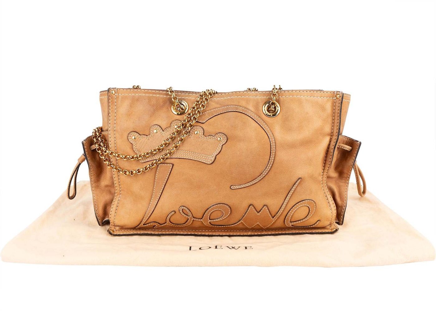 Loewe Leather Crowns Tote Chain Crossbody Bag