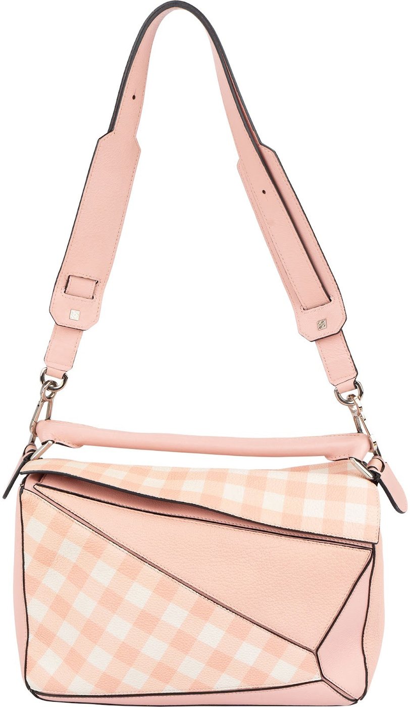 Loewe Leather Gingham Salmon Puzzle Handbag