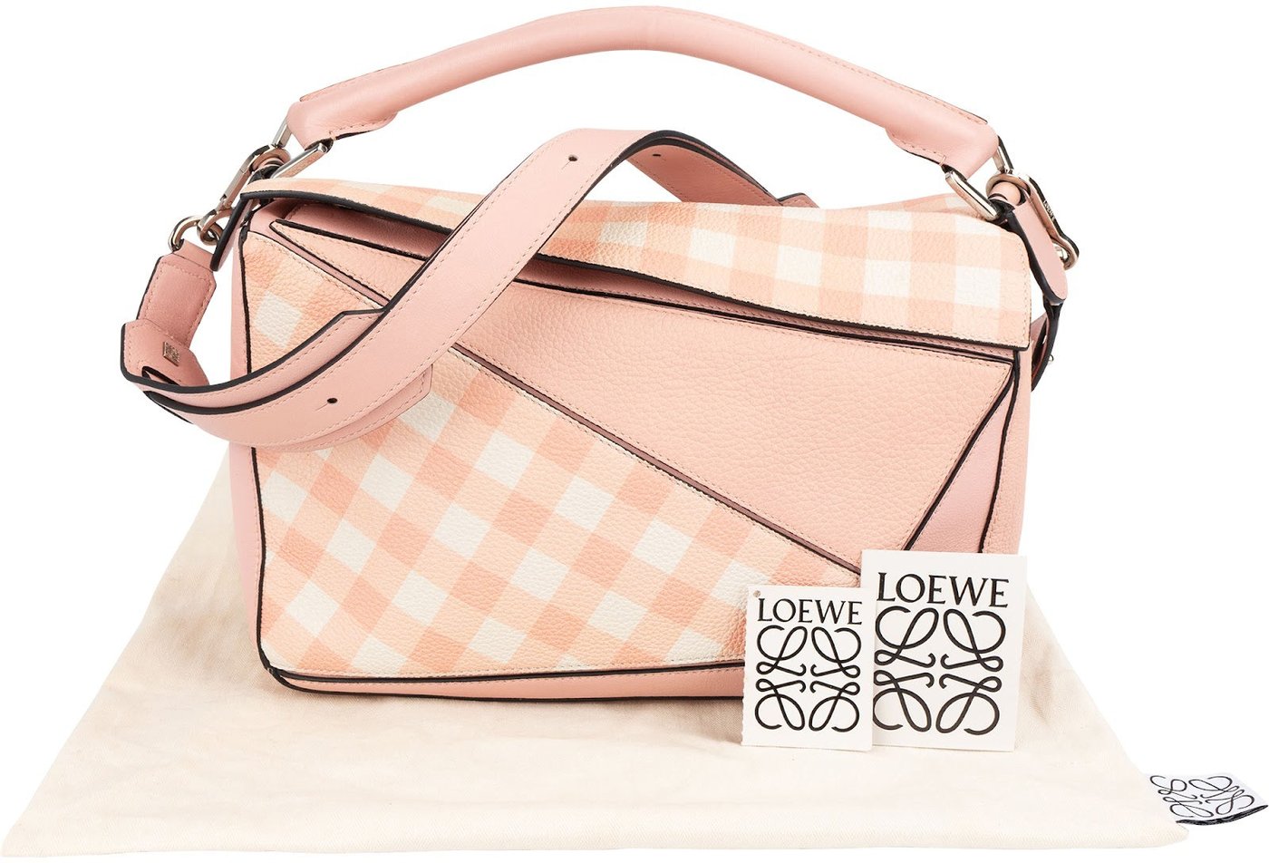 Loewe Leather Gingham Salmon Puzzle Handbag