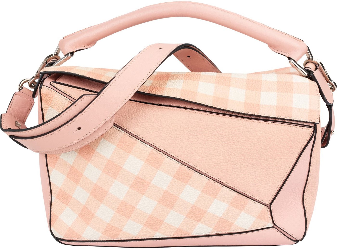 Loewe Leather Gingham Salmon Puzzle Handbag