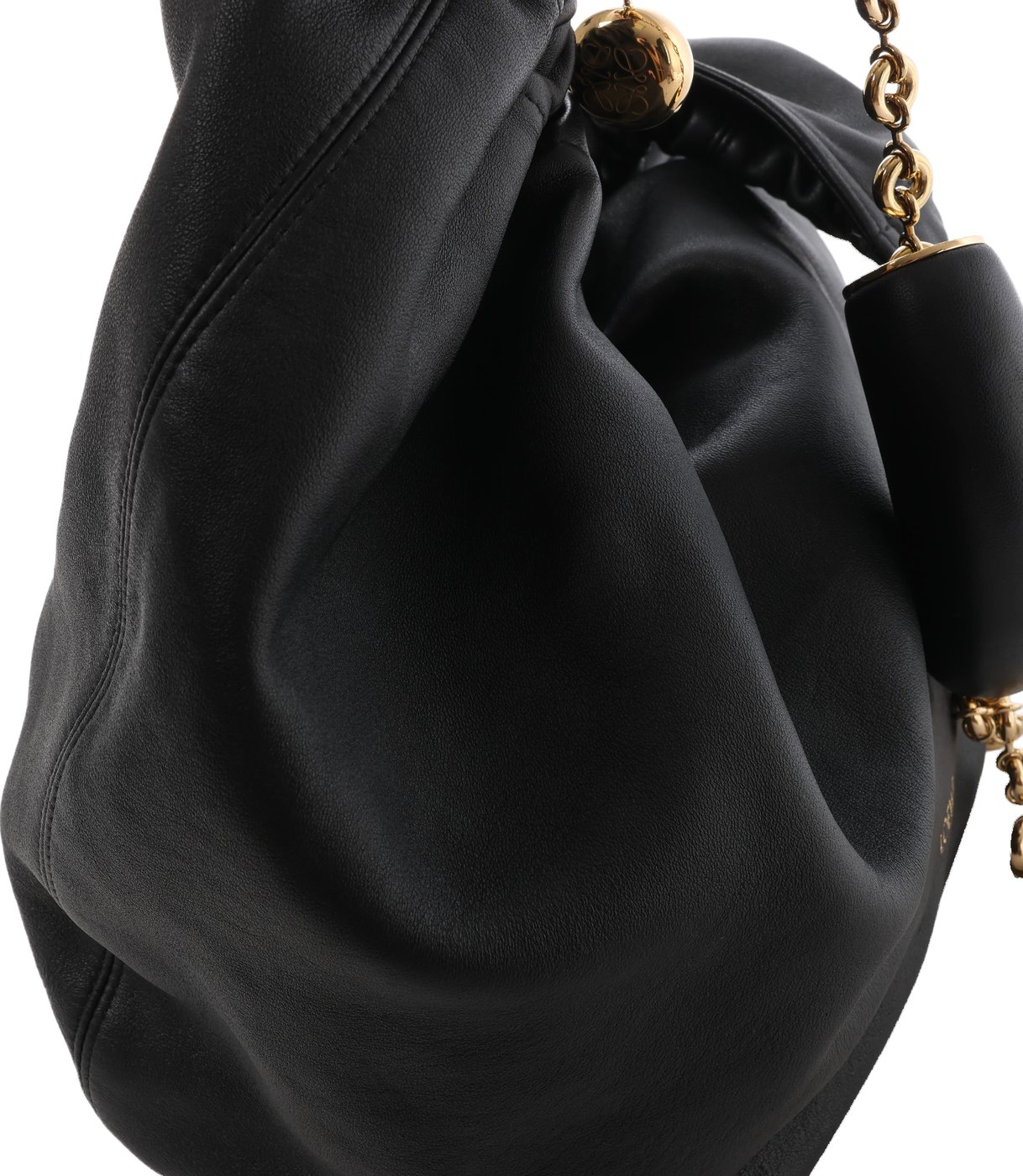 Loewe Squishy Bag Leather Chain Shoulder Bag in Black