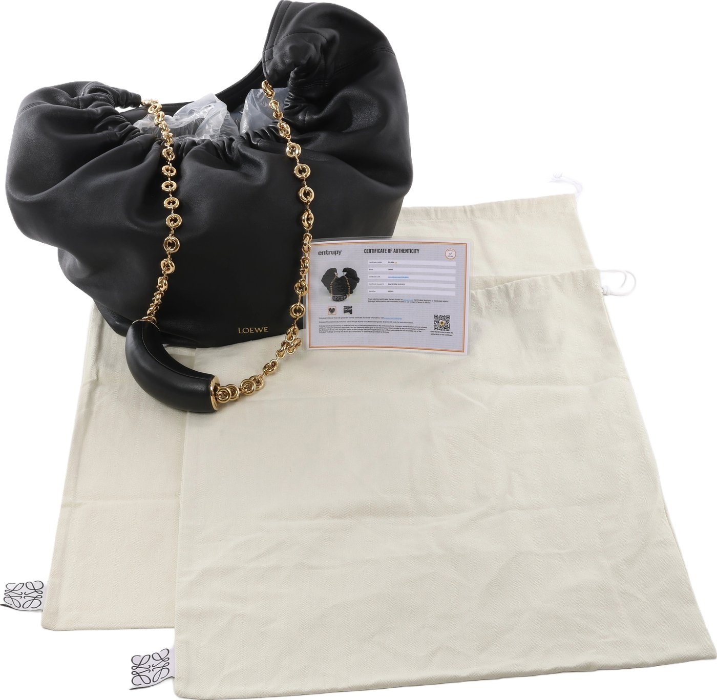 Loewe Squishy Bag Leather Chain Shoulder Bag in Black