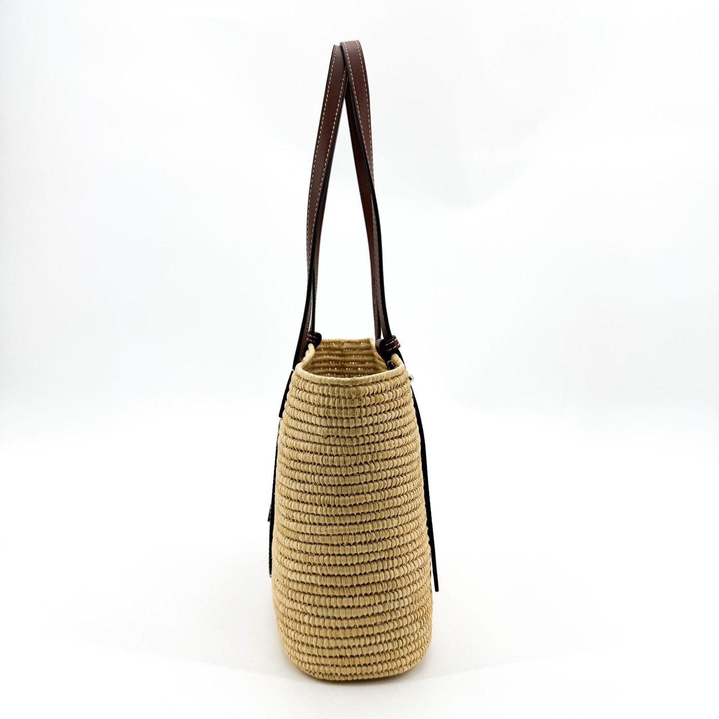 Loewe Square Basket Woven Raffia and Leather Mini