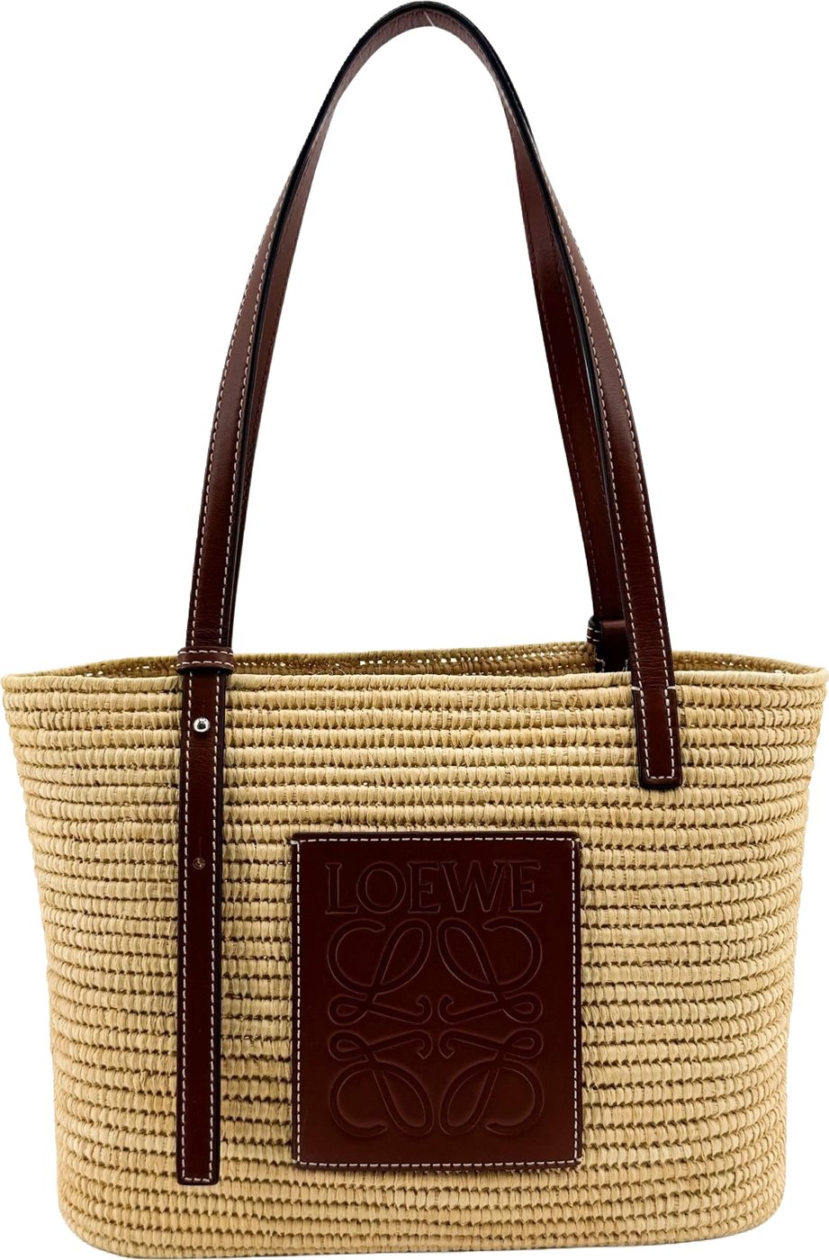 Loewe Square Basket Woven Raffia and Leather Mini