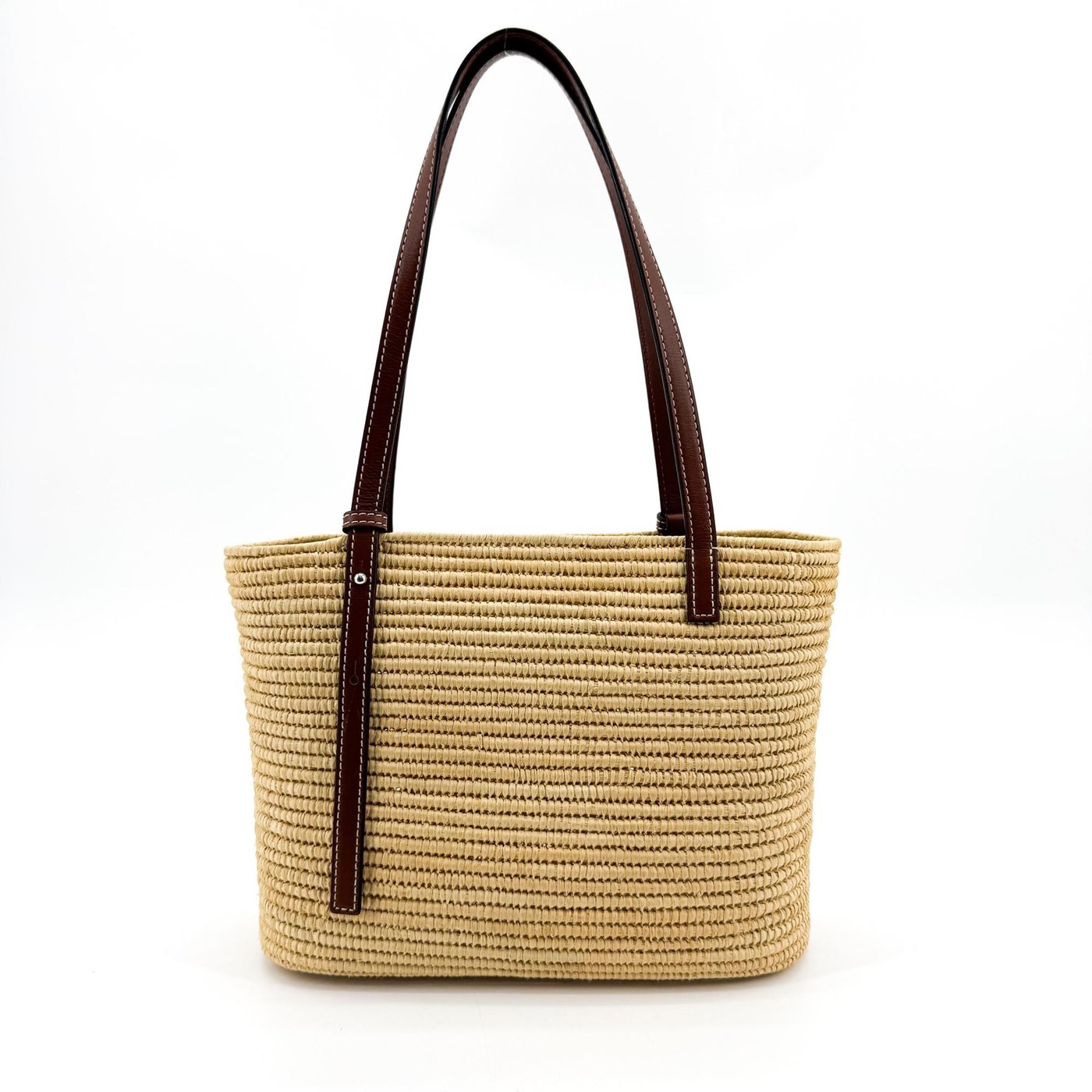 Loewe Square Basket Woven Raffia and Leather Mini