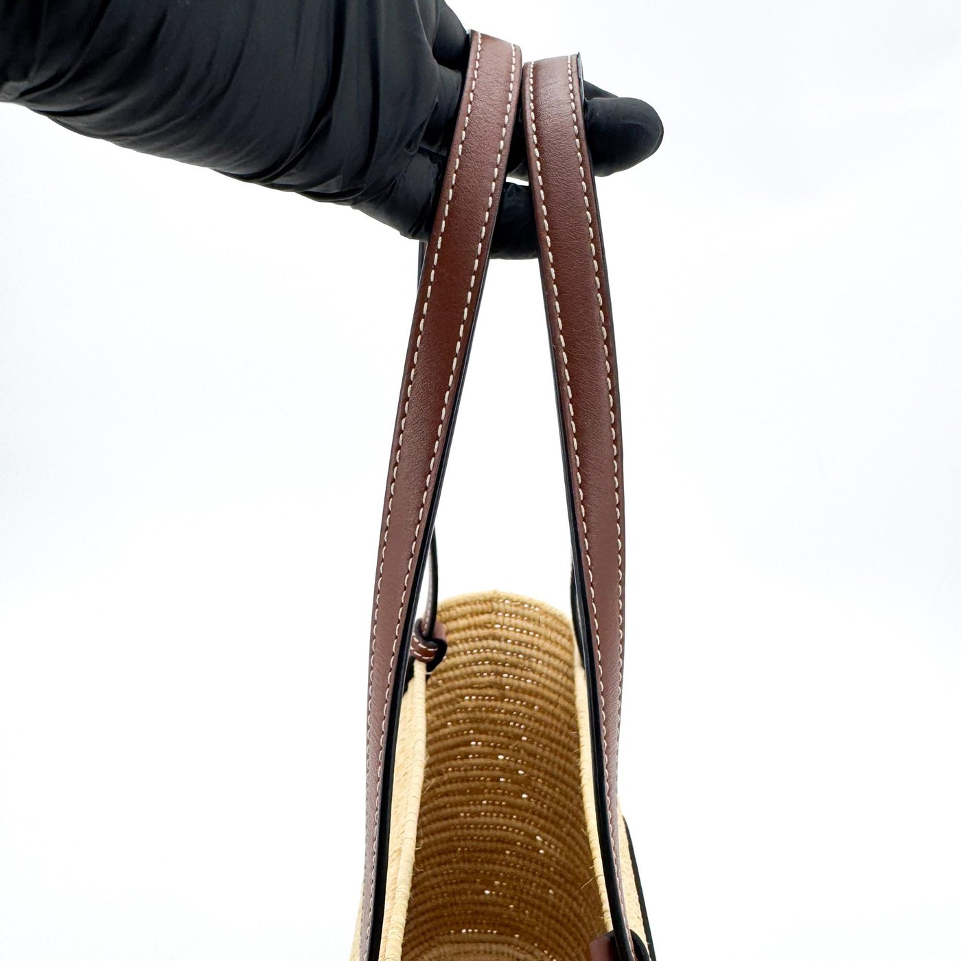 Loewe Square Basket Woven Raffia and Leather Mini