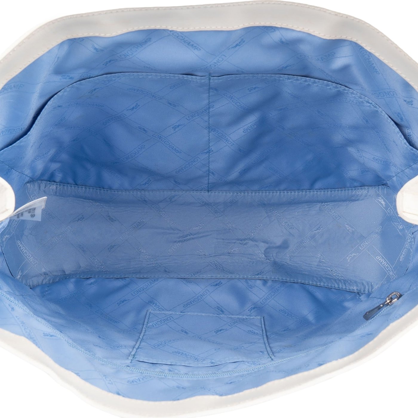 Longchamp White Canvas Blue Embroidered Roseau Sakura Shoulder Bag