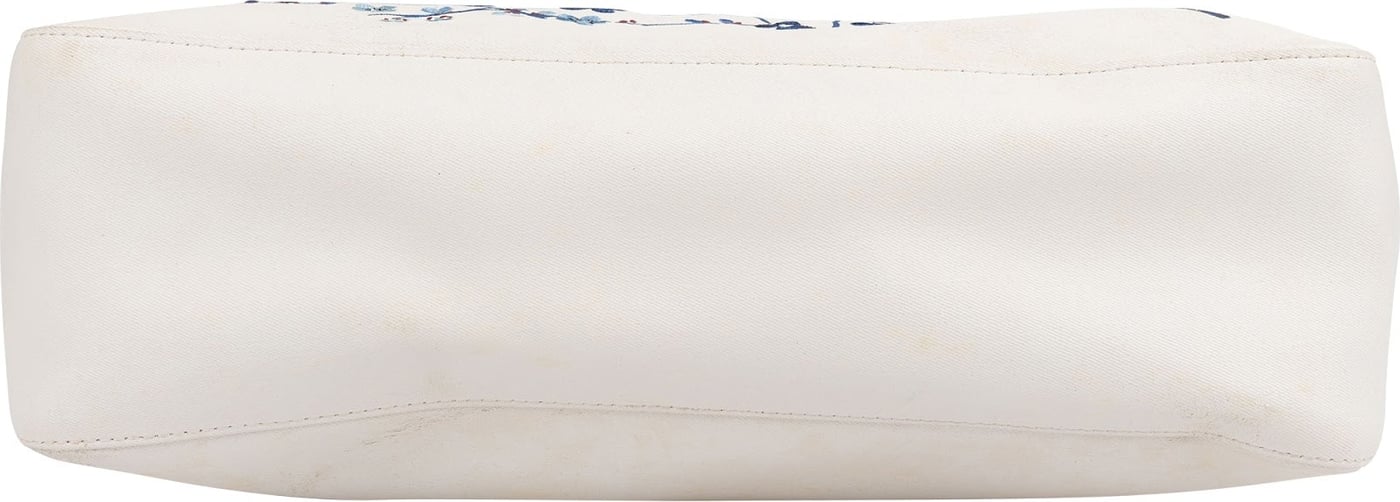 Longchamp White Canvas Blue Embroidered Roseau Sakura Shoulder Bag