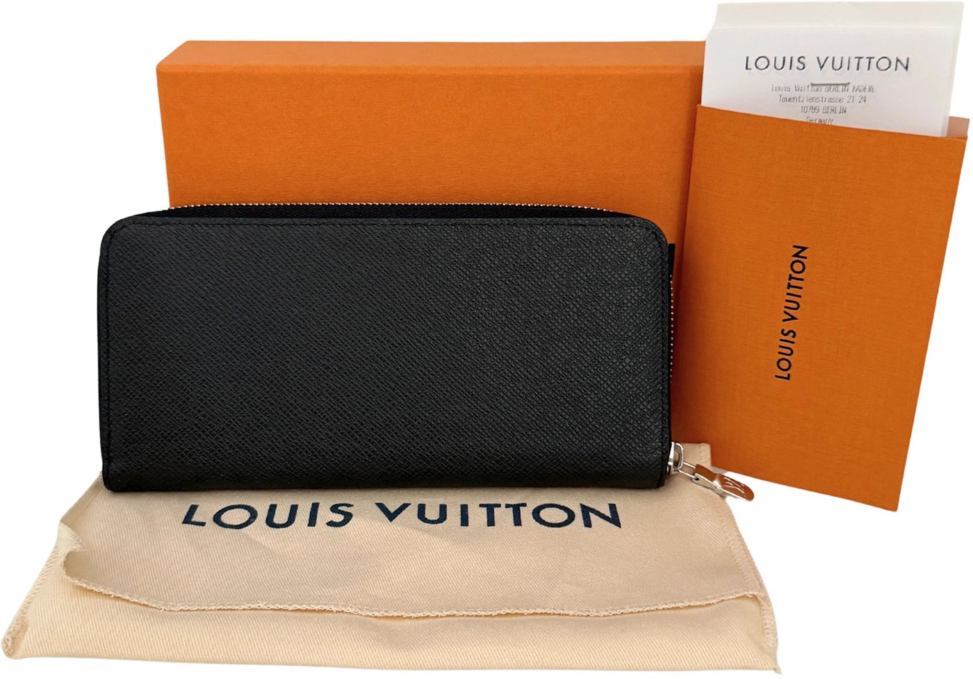 Louis Vuitton Zippy Wallet Vertical Taiga Leather Black Full Set