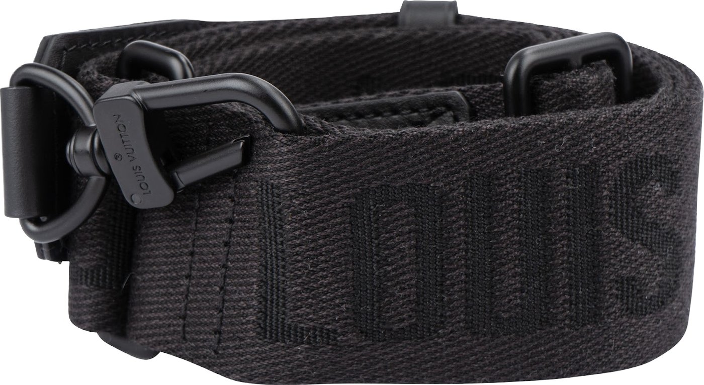 Louis Vuitton Black Leather & Cottton Emblem Adjustable Bags Strap