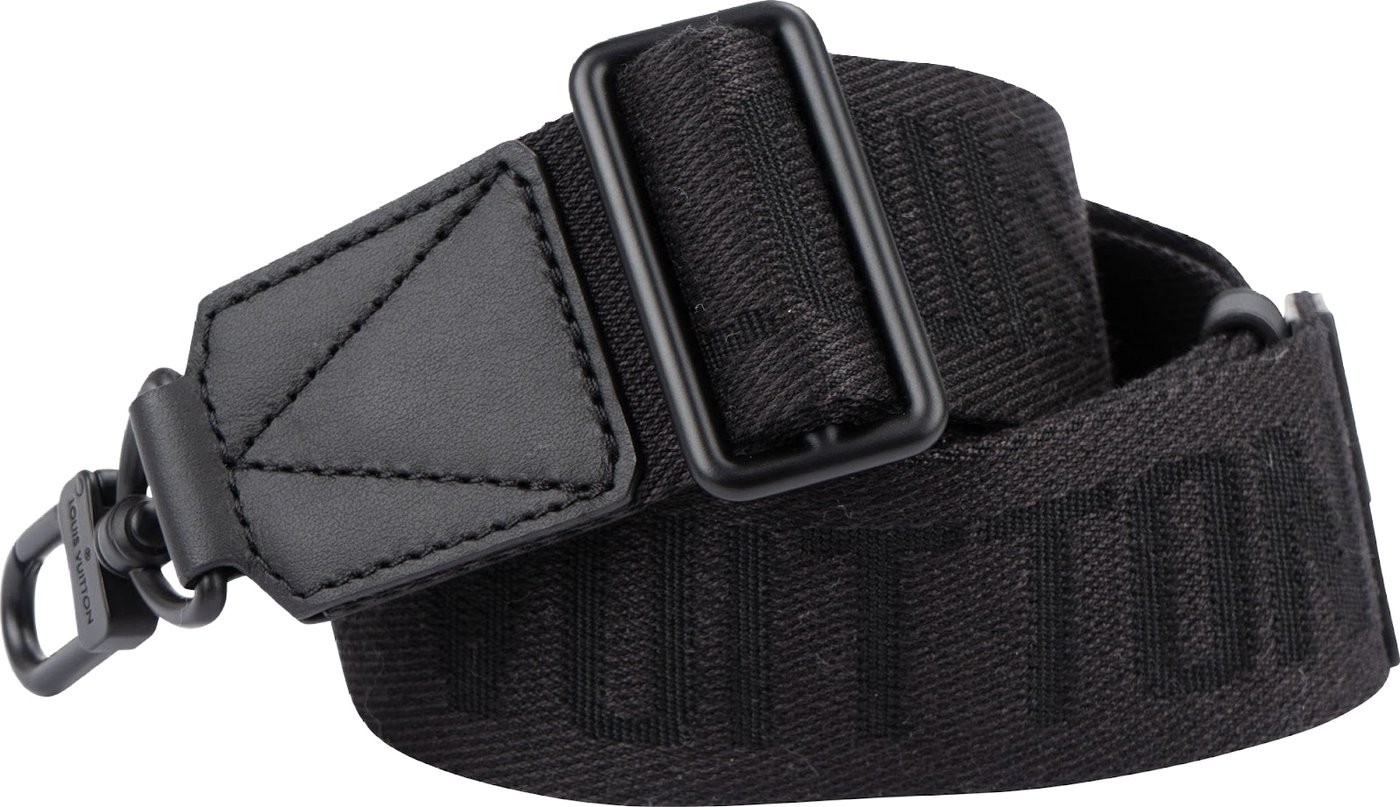 Louis Vuitton Black Leather & Cottton Emblem Adjustable Bags Strap