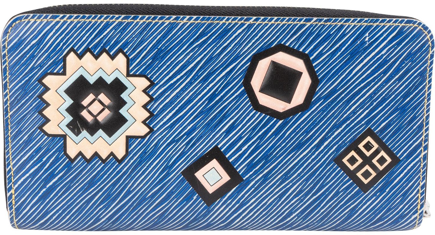 Louis Vuitton Limited Blue Epi Denim Style Leather Azteque Patches Zippy Wallet