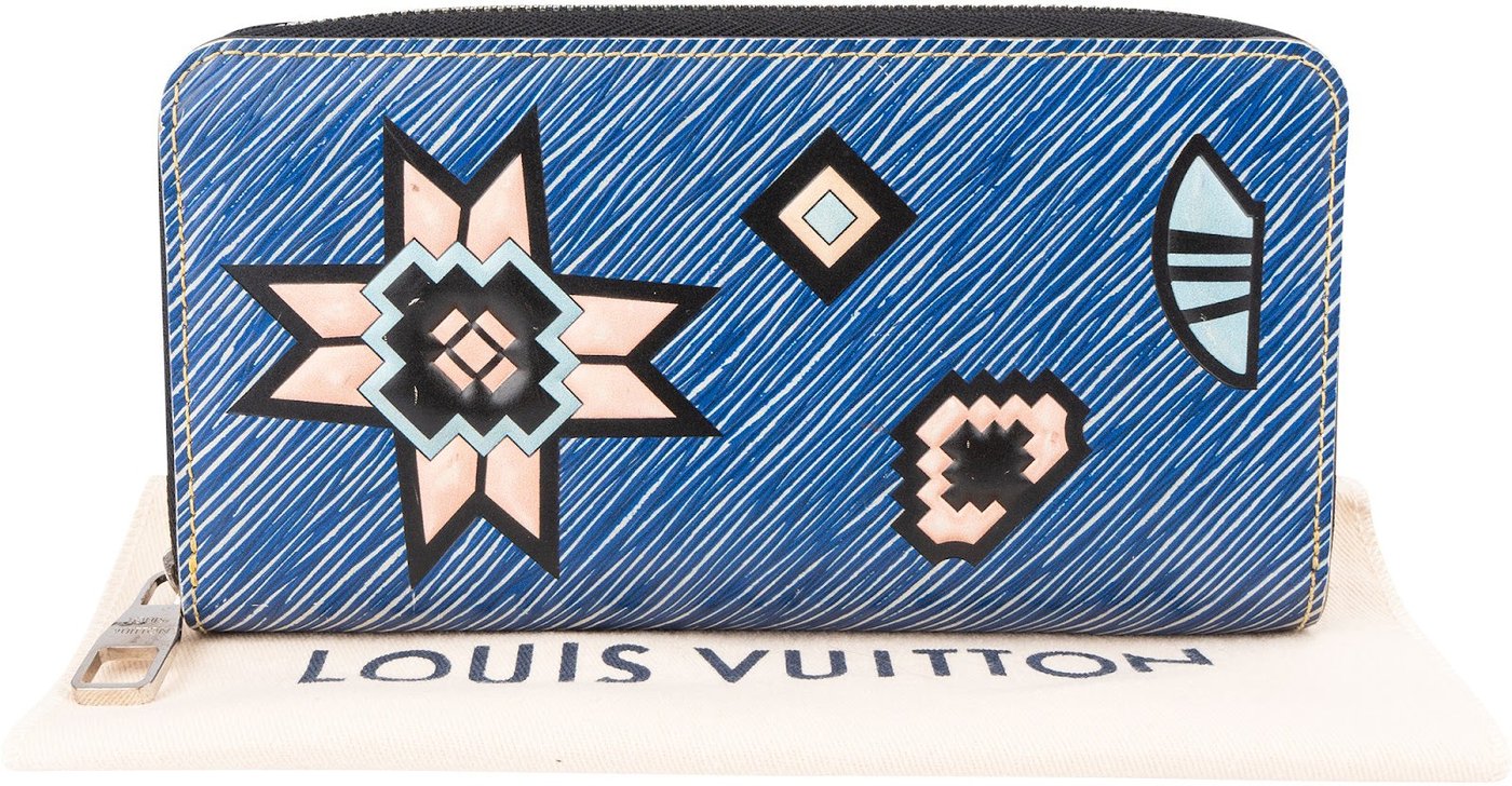 Louis Vuitton Limited Blue Epi Denim Style Leather Azteque Patches Zippy Wallet