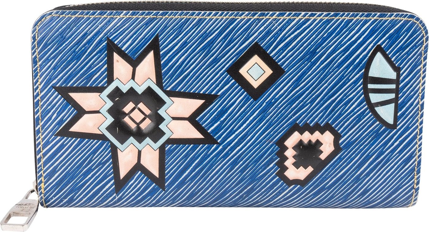 Louis Vuitton Limited Blue Epi Denim Style Leather Azteque Patches Zippy Wallet