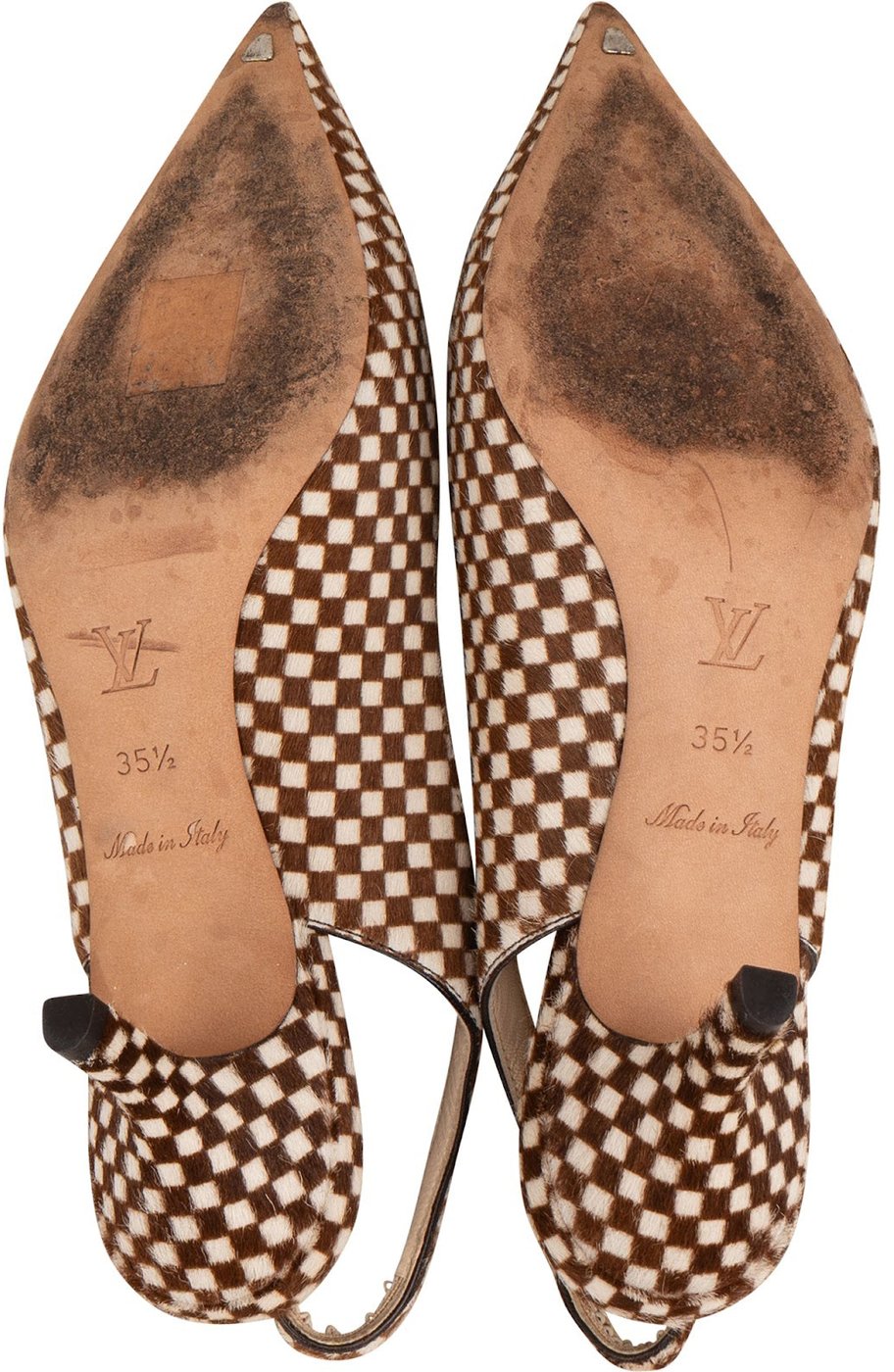 Louis Vuitton Brown Checked Damier Pony Hair Oh Really! Rose Kitten Heel Pumps (35,5)