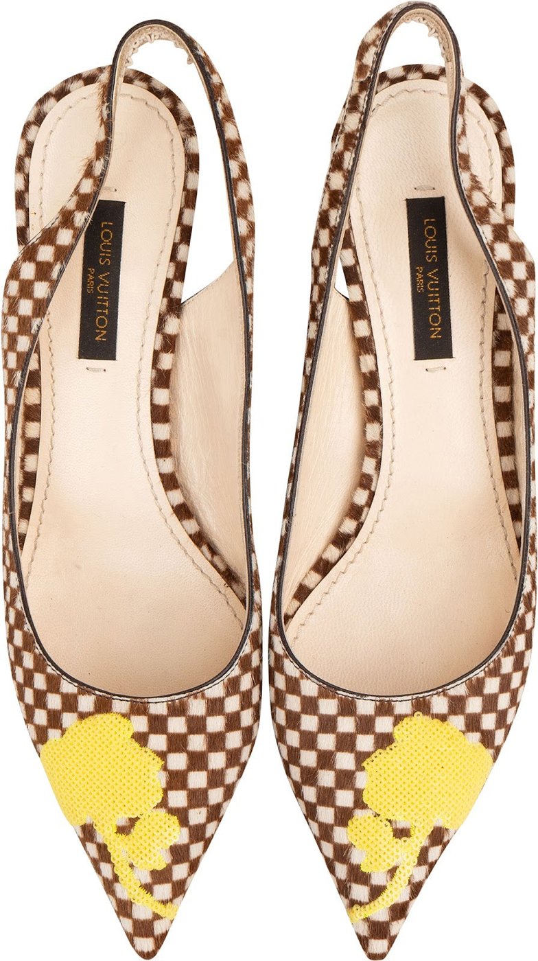 Louis Vuitton Brown Checked Damier Pony Hair Oh Really! Rose Kitten Heel Pumps (35,5)