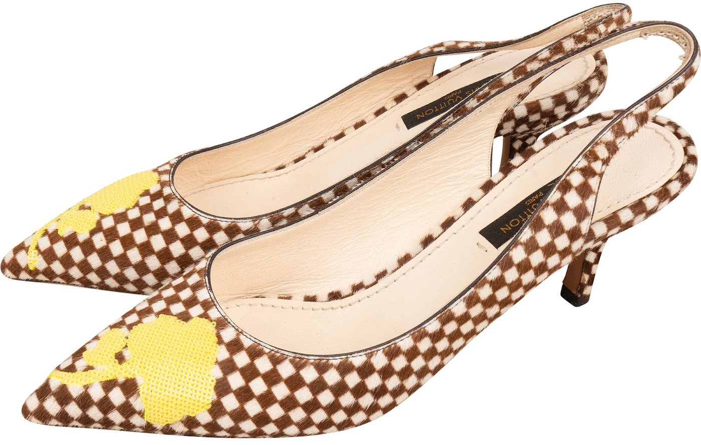 Louis Vuitton Brown Checked Damier Pony Hair Oh Really! Rose Kitten Heel Pumps (35,5)