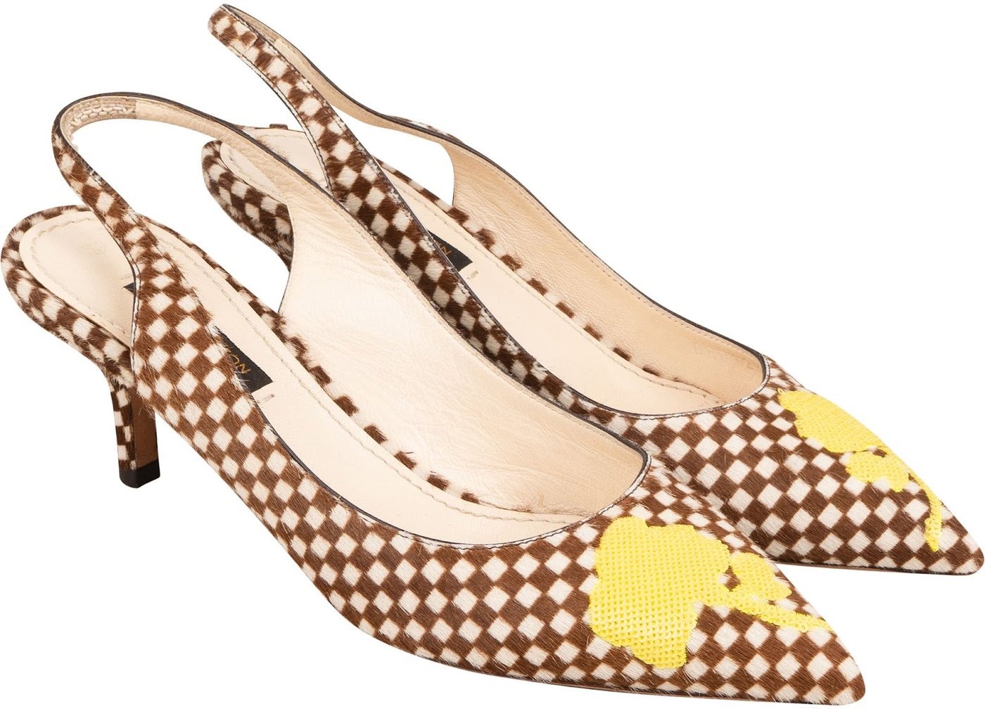 Louis Vuitton Brown Checked Damier Pony Hair Oh Really! Rose Kitten Heel Pumps (35,5)