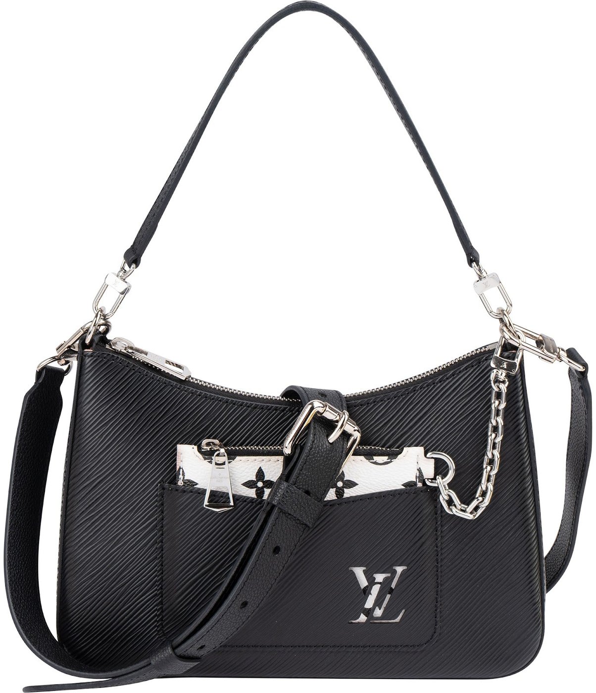 Louis Vuitton Noir Epi Leather B&W Monogram Canvas Marelle Shoulder Crossbody Bag