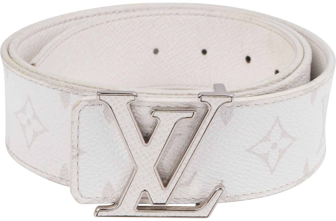 Louis Vuitton White Taigarama Monogram Leather LV Initiales Reversible Belt (95 / 38) M0713