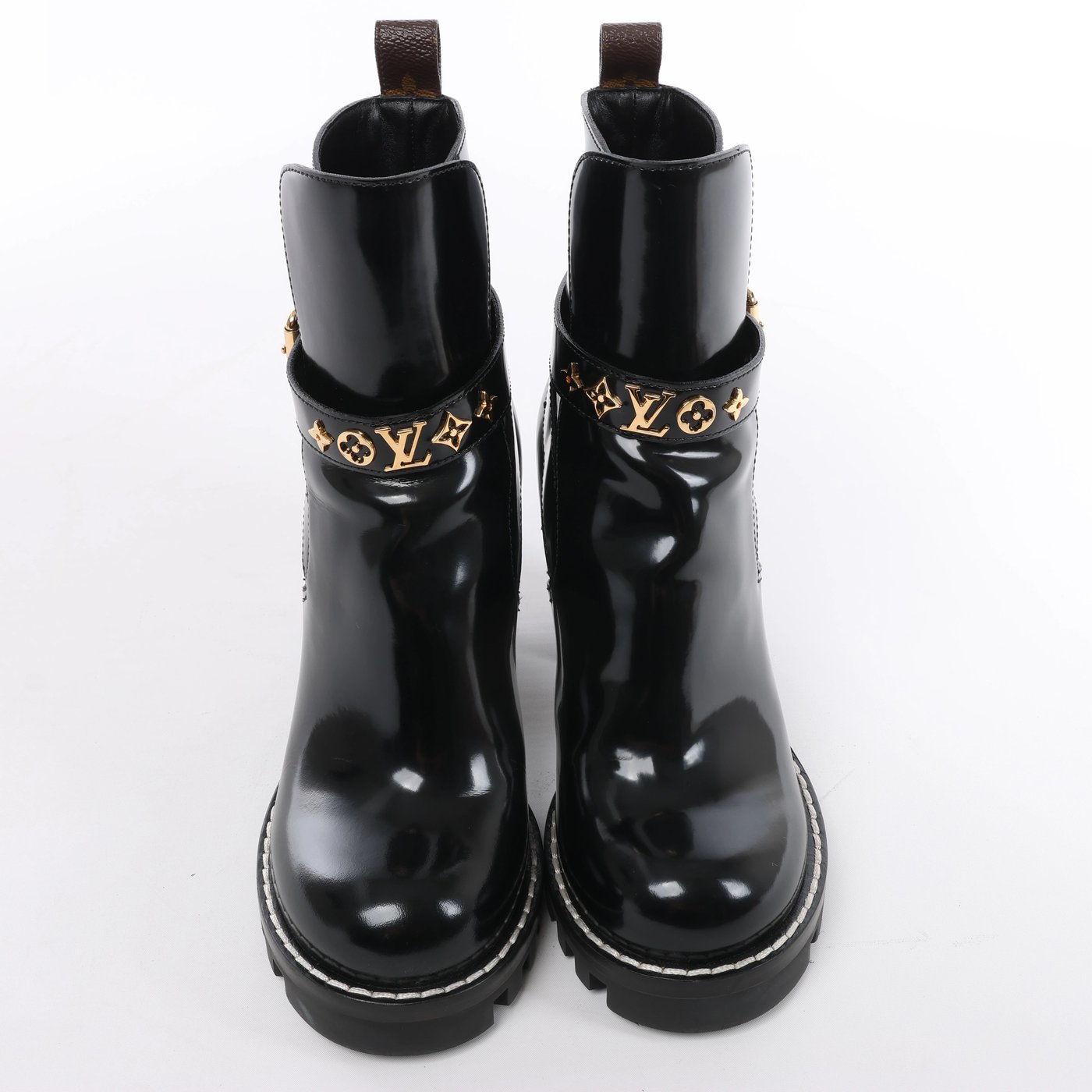 Louis Vuitton Star Trail Line 21 years Patent Leather Ankle Boots in Black MA0231, Size EU 37.5