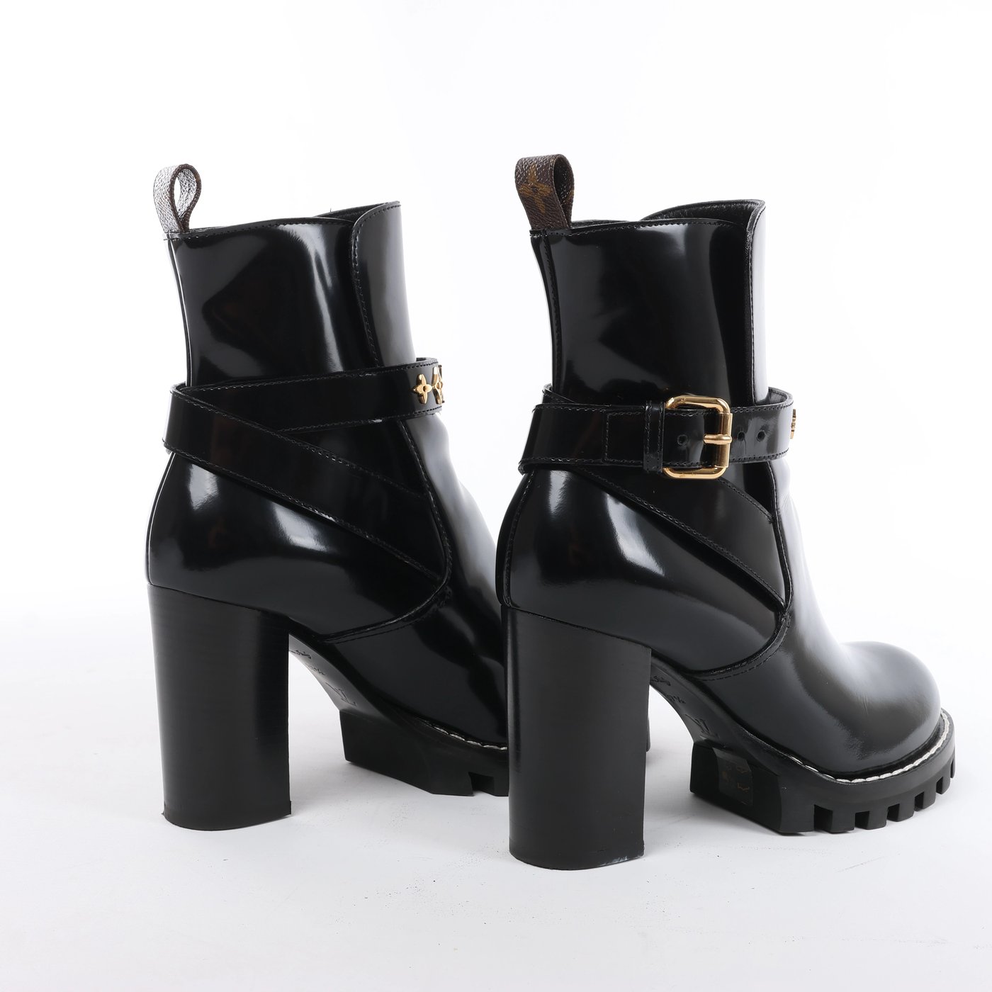 Louis Vuitton Star Trail Line 21 years Patent Leather Ankle Boots in Black MA0231, Size EU 37.5