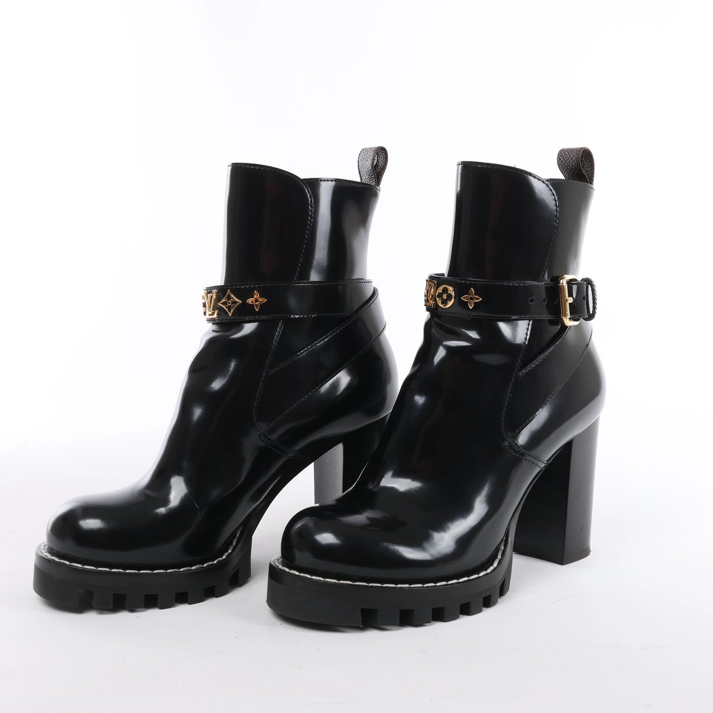 Louis Vuitton Star Trail Line 21 years Patent Leather Ankle Boots in Black MA0231, Size EU 37.5