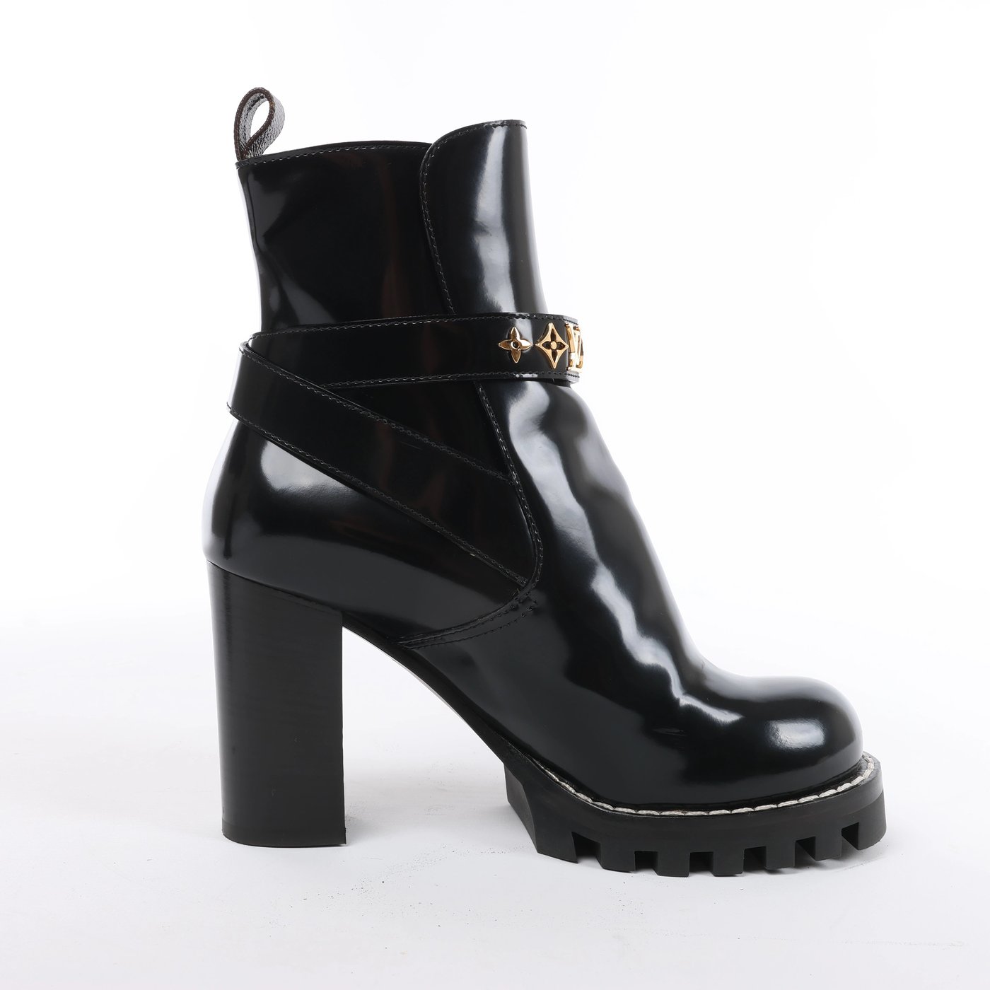 Louis Vuitton Star Trail Line 21 years Patent Leather Ankle Boots in Black MA0231, Size EU 37.5