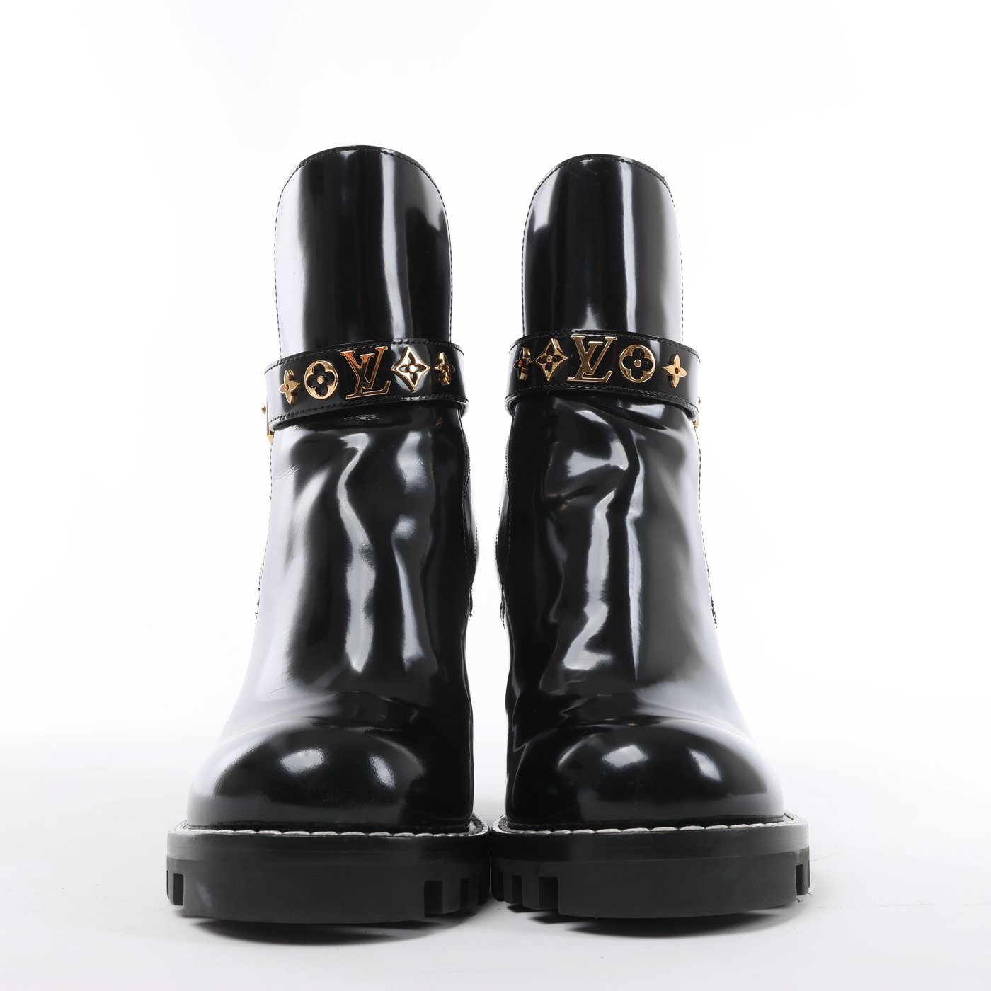 Louis Vuitton Star Trail Line 21 years Patent Leather Ankle Boots in Black MA0231, Size EU 37.5