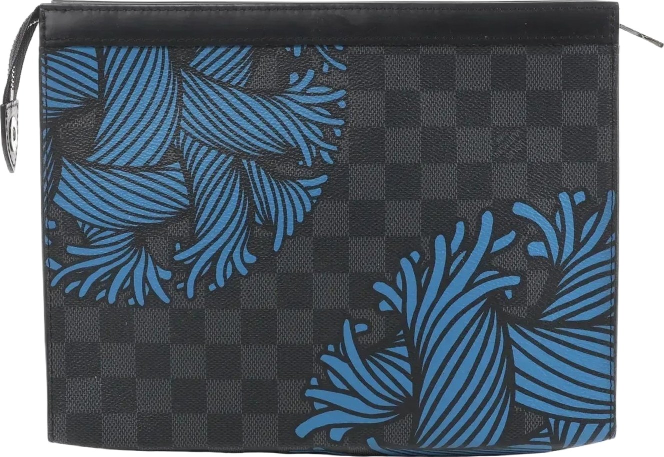 Louis Vuitton Pochette Voyage Damier Graphite Clutch in Black x Blue N62260