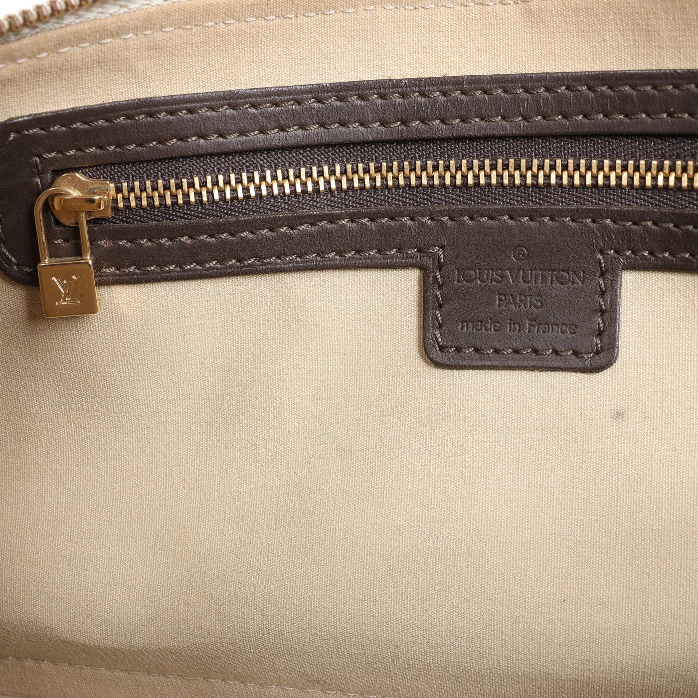 Louis Vuitton Alma Long Mini Lin Handbag in Beige x Brown