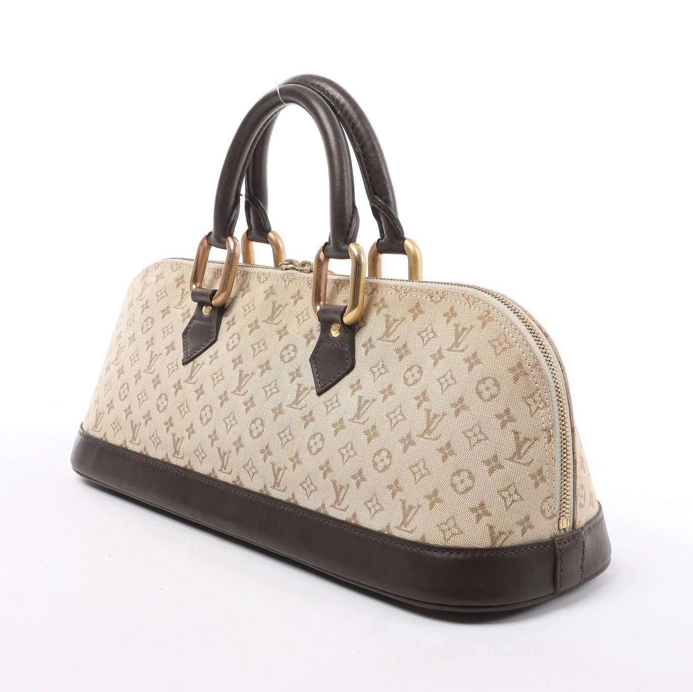 Louis Vuitton Alma Long Mini Lin Handbag in Beige x Brown