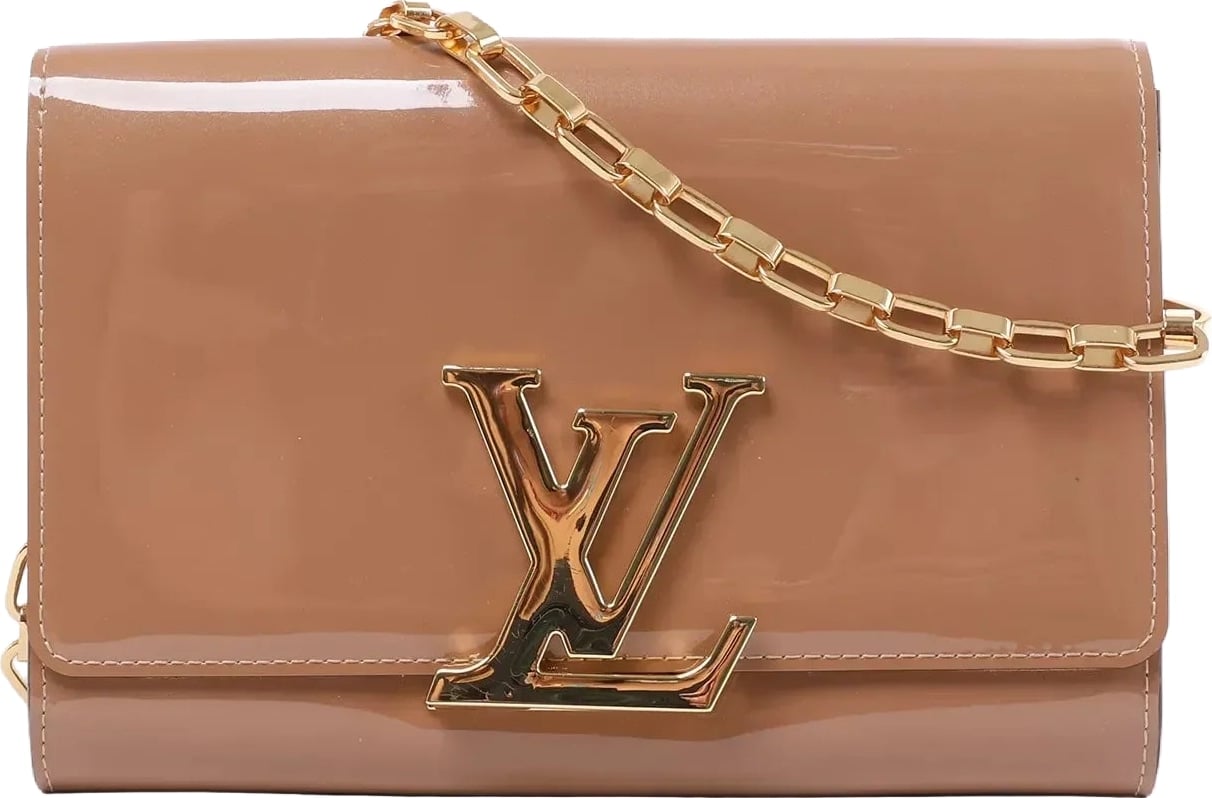 Louis Vuitton Louise Rose Velours Monogram Vernis Chain Clutch in Beige