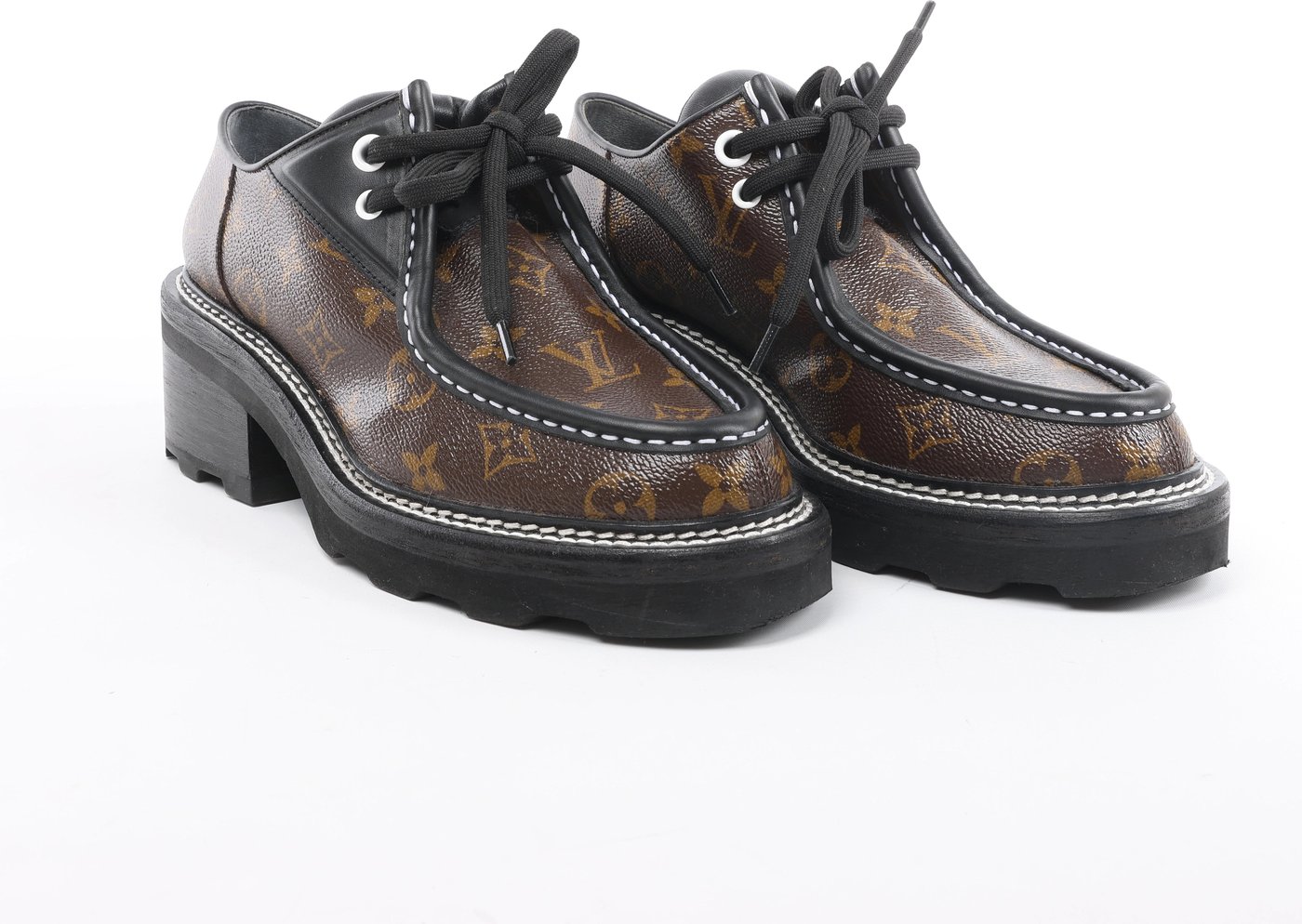 Louis Vuitton LV bobour line 22 years Leather Loafer 39 1/2 Ladies' Brown x black MA0272 Monogram with bag