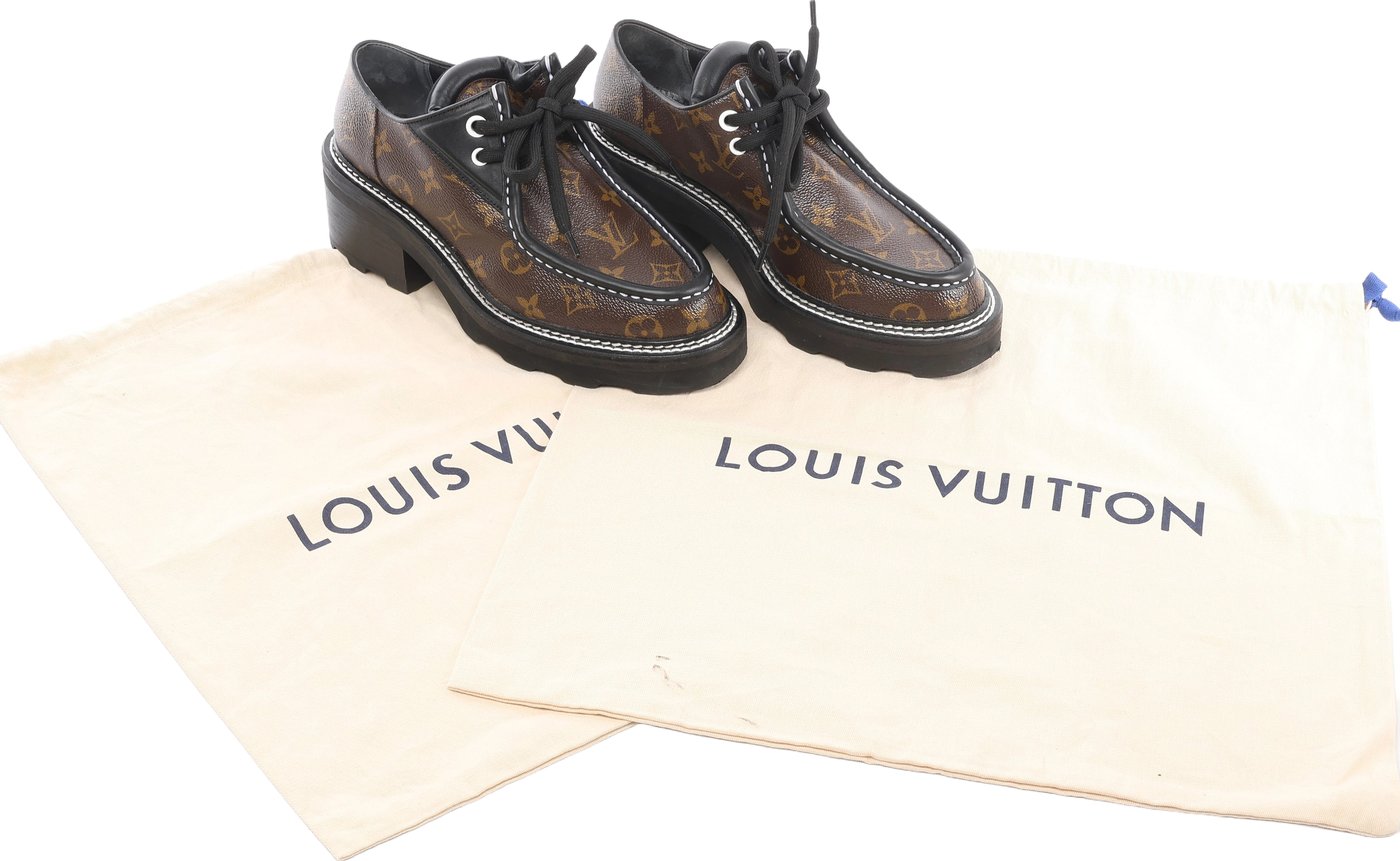 Louis Vuitton LV bobour line 22 years Leather Loafer 39 1/2 Ladies' Brown x black MA0272 Monogram with bag