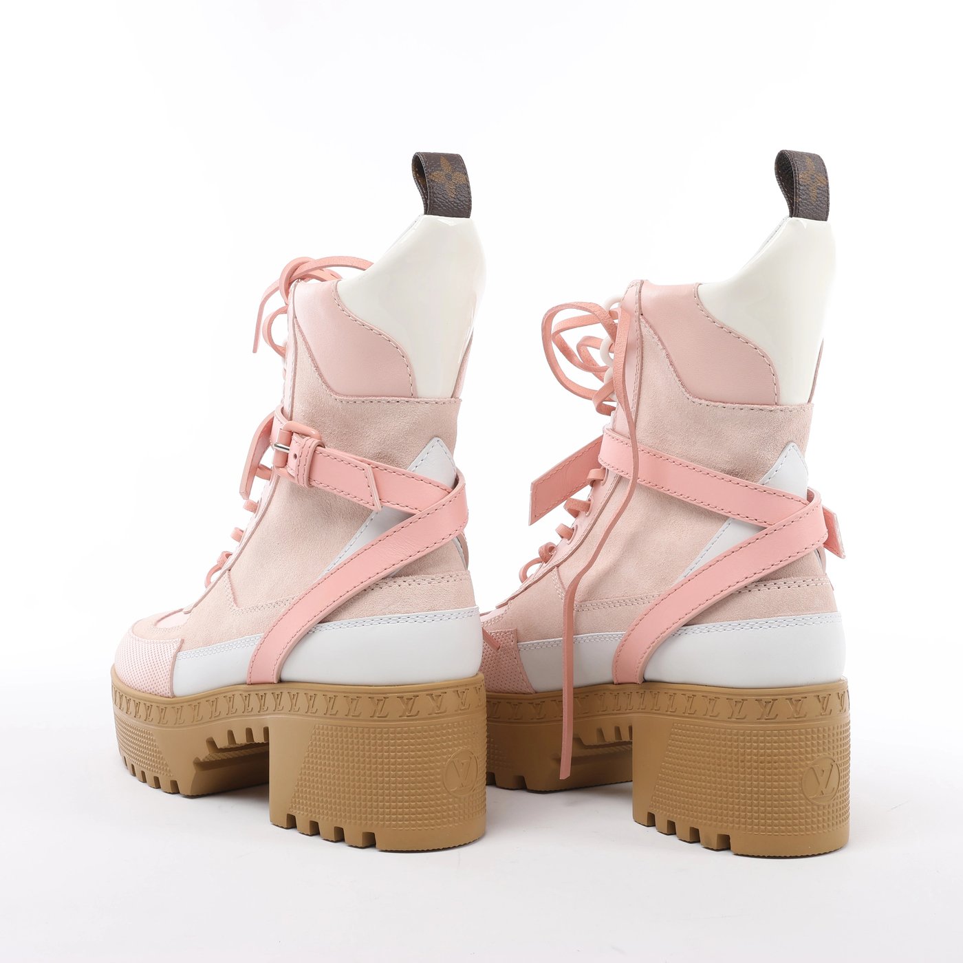 Louis Vuitton Laurier Line 24 years Leather & Suede Boots 37 Ladies' pink x white MA0244 LV Logo