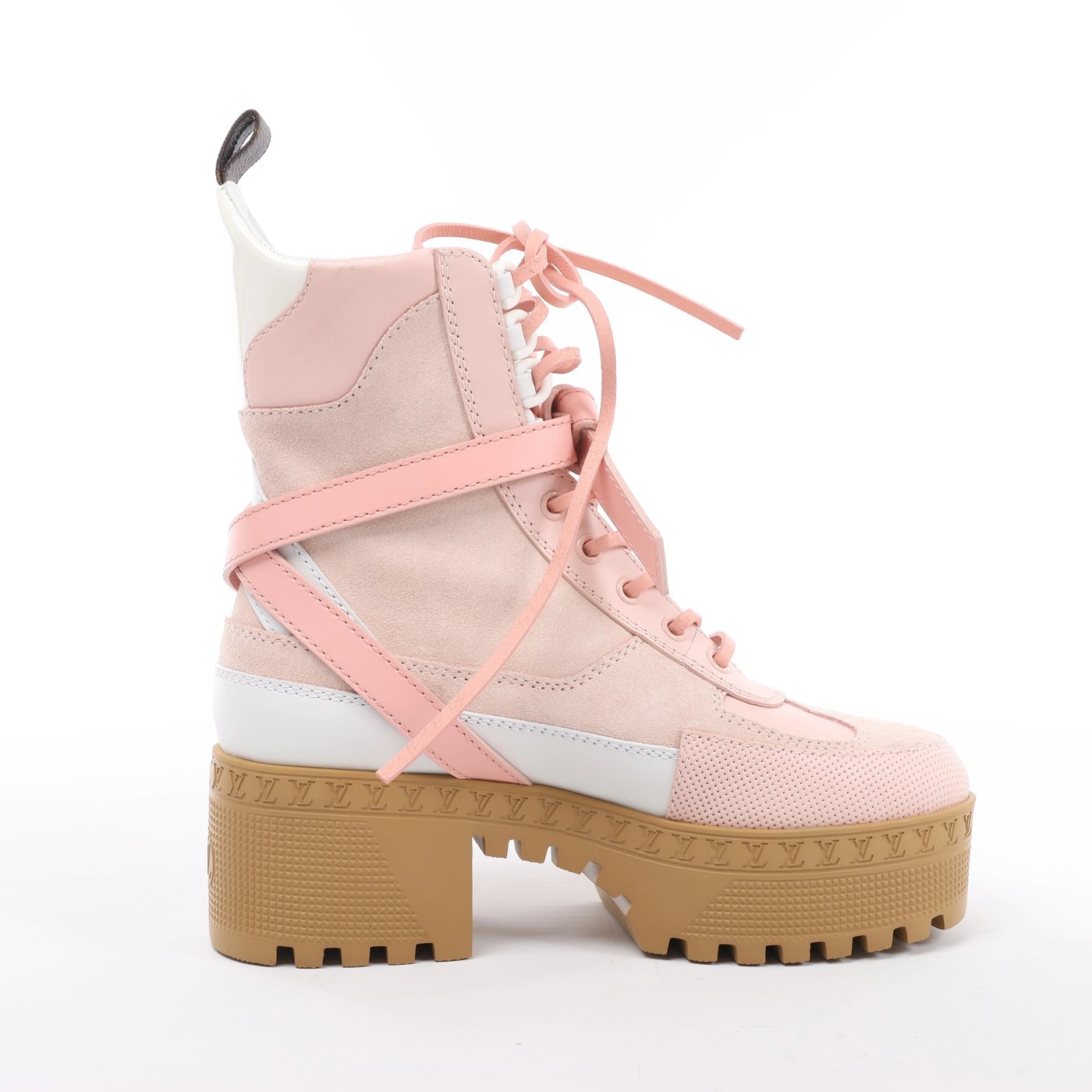 Louis Vuitton Laurier Line 24 years Leather & Suede Boots 37 Ladies' pink x white MA0244 LV Logo