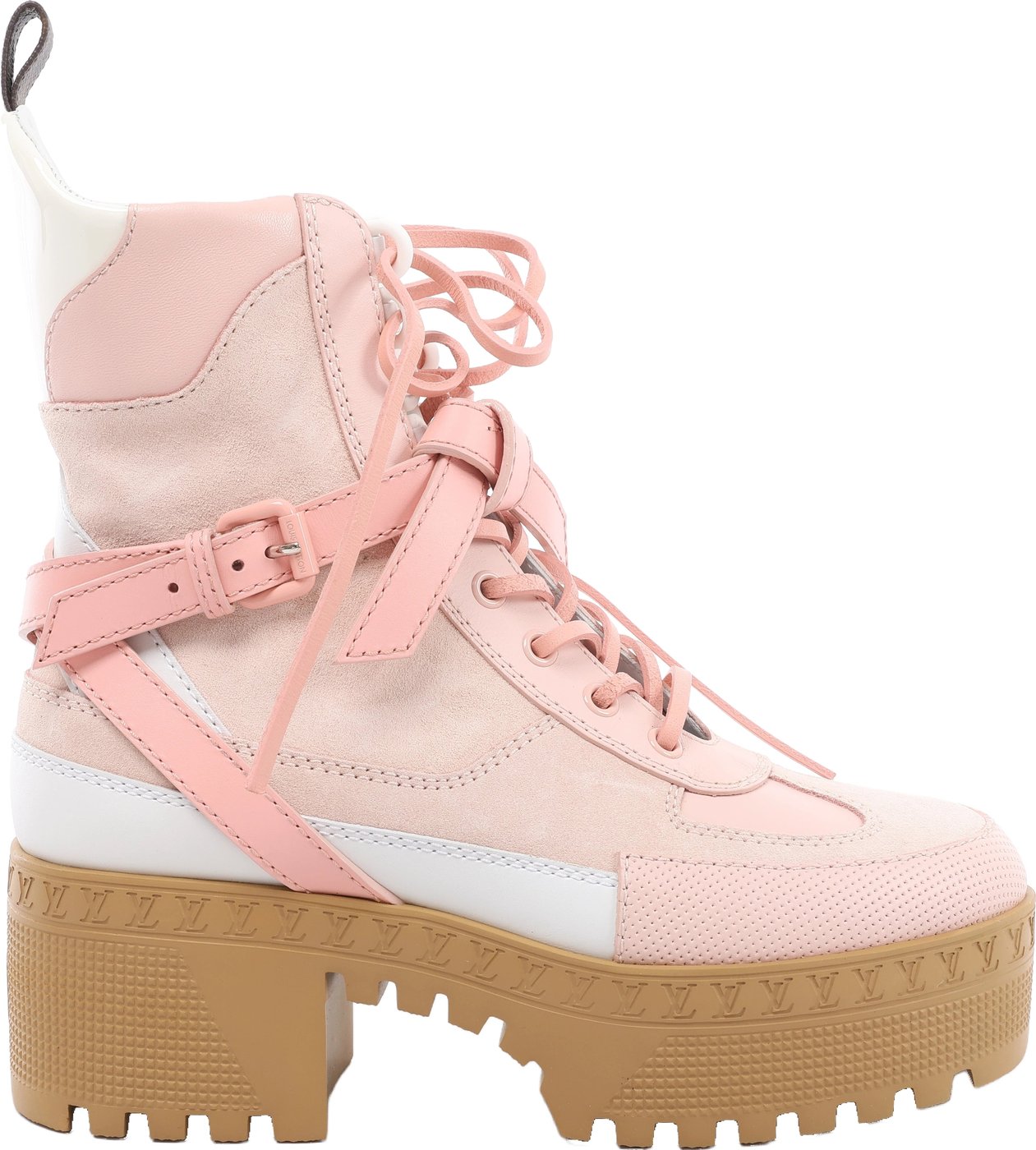 Louis Vuitton Laurier Line 24 years Leather & Suede Boots 37 Ladies' pink x white MA0244 LV Logo