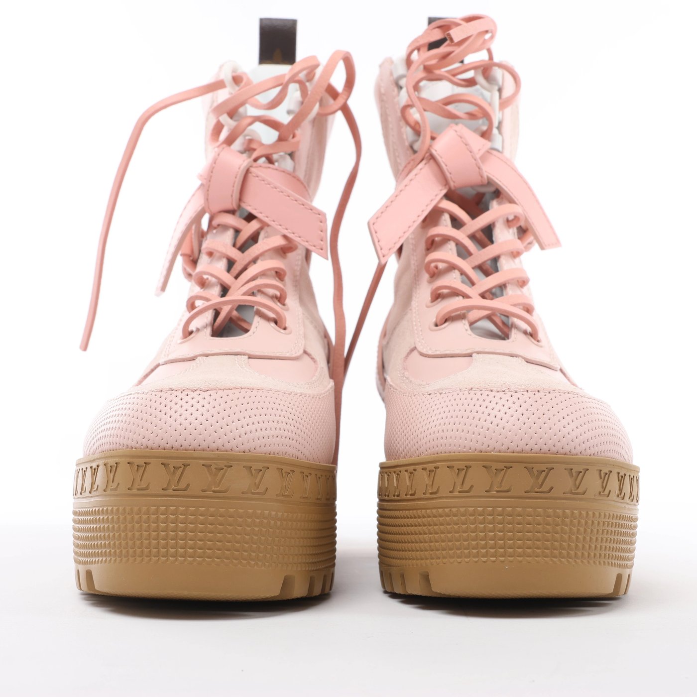 Louis Vuitton Laurier Line 24 years Leather & Suede Boots 37 Ladies' pink x white MA0244 LV Logo