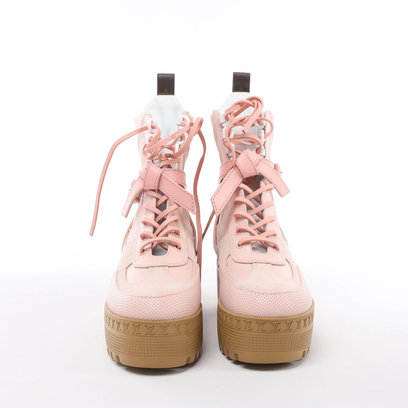 Louis Vuitton Laurier Line 24 years Leather & Suede Boots 37 Ladies' pink x white MA0244 LV Logo