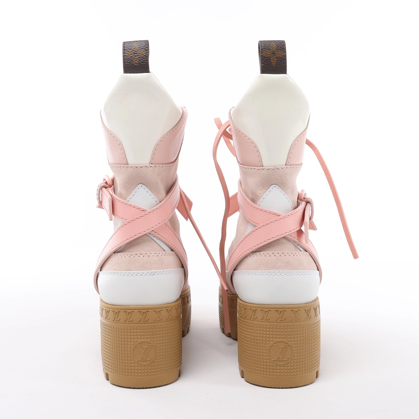 Louis Vuitton Laurier Line 24 years Leather & Suede Boots 37 Ladies' pink x white MA0244 LV Logo