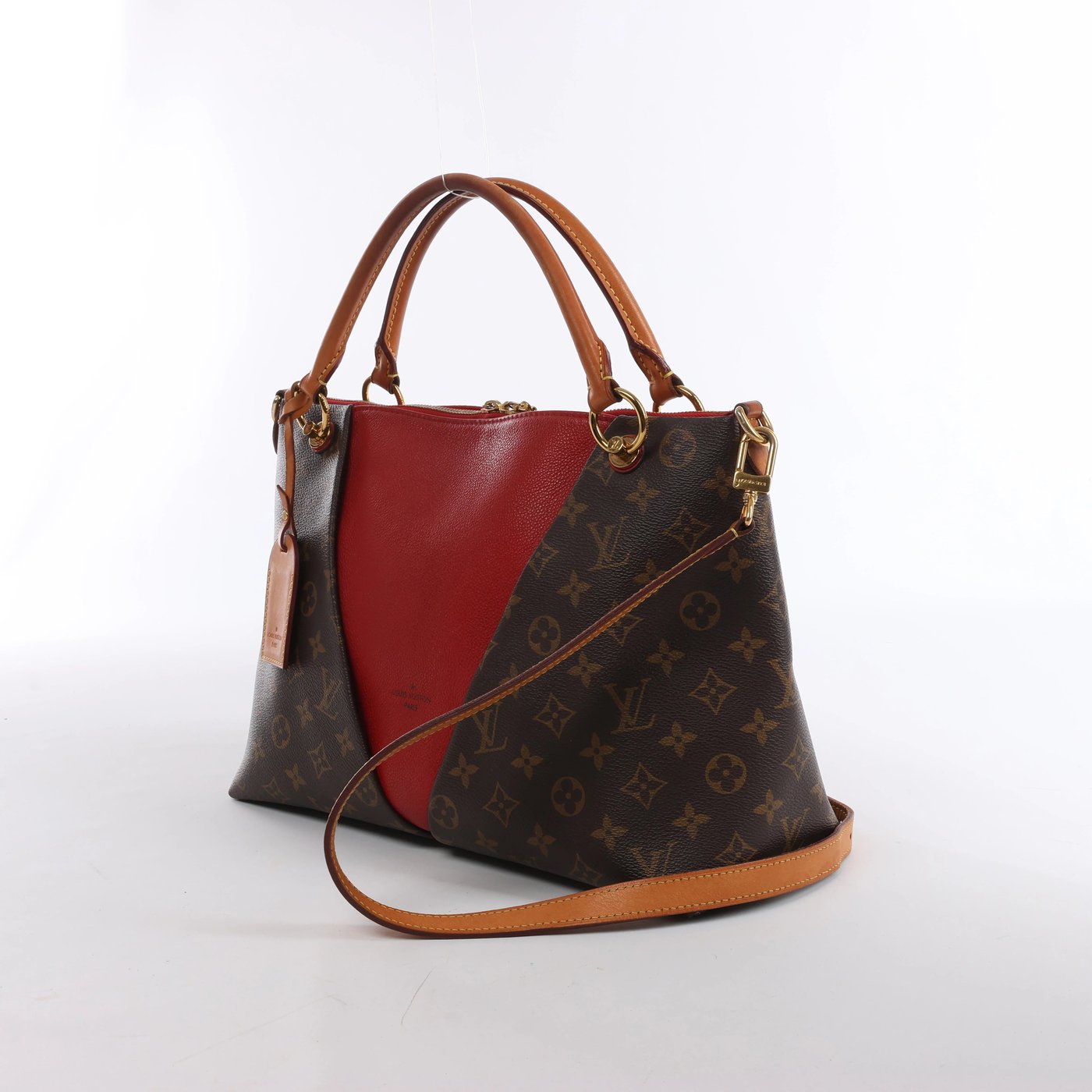 Louis Vuitton V Toat MM Monogram Canvas 2Way Handbag in Brown x Red M43957