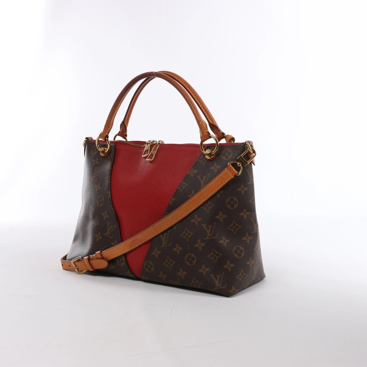 Louis Vuitton V Toat MM Monogram Canvas 2Way Handbag in Brown x Red M43957
